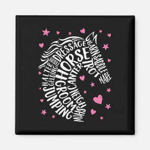 Horse Typografie Word Art Equestrian Girls Horseba Magneet
