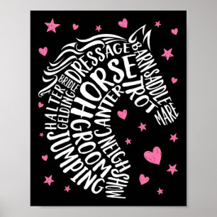 Horse Typografie Word Art Equestrian Girls Horseba Poster