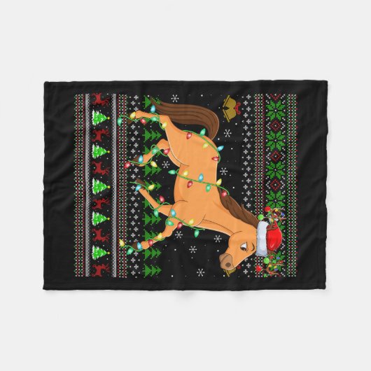 Horse Ugly Christmas Sweaters Holiday Santa Cute X Fleece Deken (Voorkant (Horizontaal))