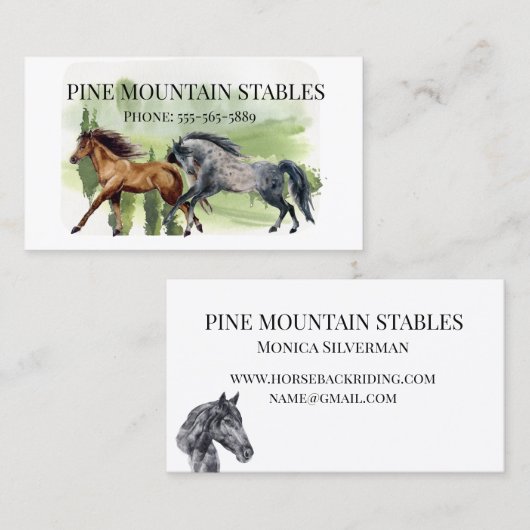 Horse Waterverf Riding Stables Western Visitekaartje (Voorkant / Achterkant)