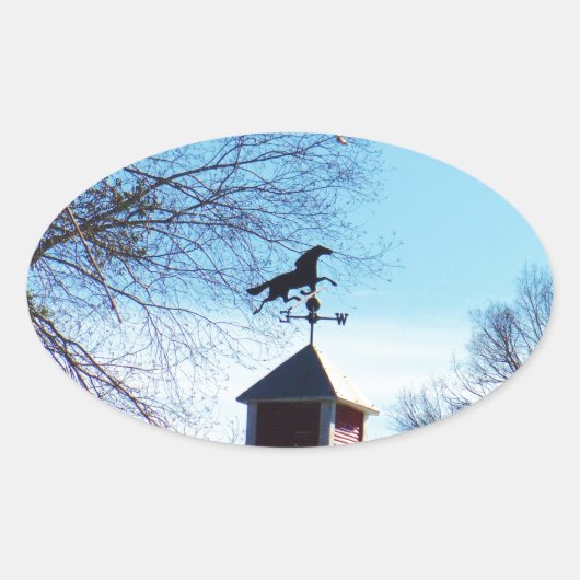 Horse Weather Vane Blue Sky Ovale Sticker (Voorkant)