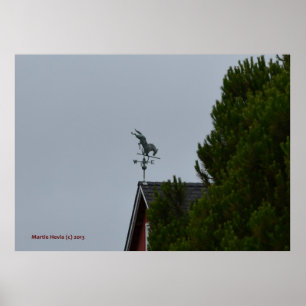 Horse Weathervane op een rode schuur Poster