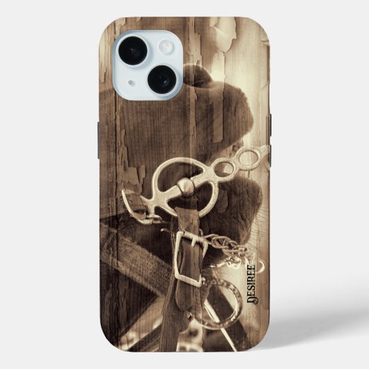 Horse  Western Sepia Rustic Wood Case-Mate iPhone Case (Achterkant)