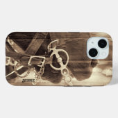 Horse  Western Sepia Rustic Wood Case-Mate iPhone Case (Achterkant (horizontaal))