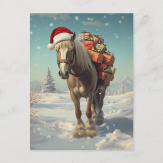 Horse with Christmas presents in the snow Briefkaart