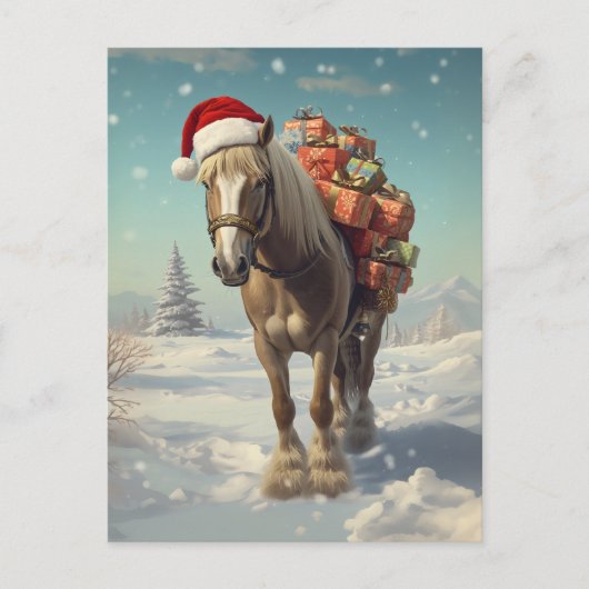 Horse with Christmas presents in the snow Briefkaart (Voorkant)