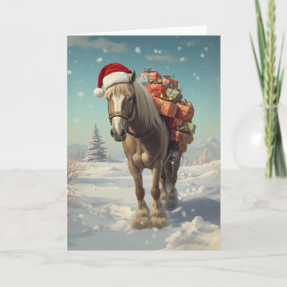 Horse with Christmas presents in the snow Kaart