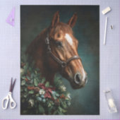 Horse with Holiday Wreath and Red Ribbon Tissuepapier (Craft)