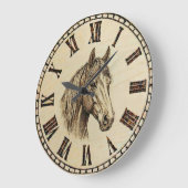 Horse Wood Burned Wall Clock Grote Klok (Hoek)