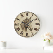 Horse Wood Burned Wall Clock Grote Klok (Huis)
