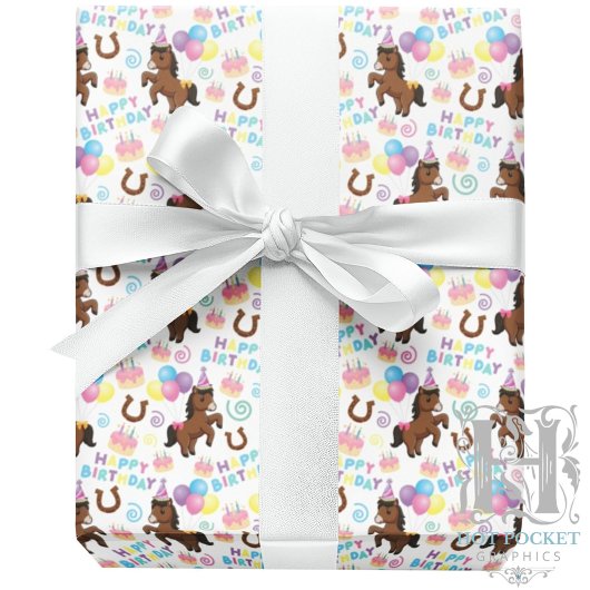 Horse Wrapping Paper in White Cadeaupapier
