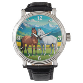 Horse Wrist Watch – White and Brown Horses Elegant Horloge