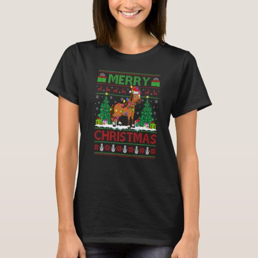 Horse  Xmas Tree Lights Ugly Santa Horse Christmas T-shirt (Voorkant)