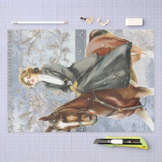 Horseback Blue, gemengde media-ontkoppeling Tissuepapier (Craft)