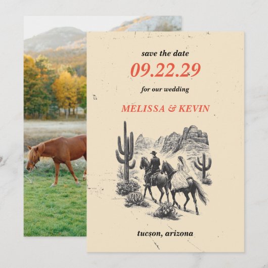Horseback Canyon Couple Save the Date (Voorkant / Achterkant)
