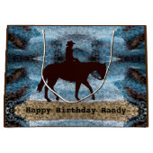 Horseback Cowboy Birthday Blue Groot Cadeauzakje (Voorkant)
