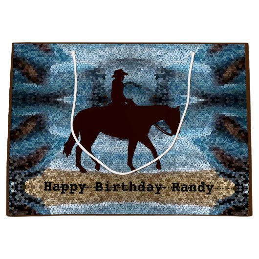 Horseback Cowboy Birthday Blue Groot Cadeauzakje (Voorkant)