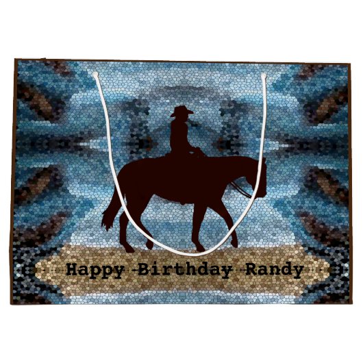 Horseback Cowboy Birthday Blue Groot Cadeauzakje (Achterkant)
