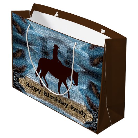 Horseback Cowboy Birthday Blue Groot Cadeauzakje (Achterkant Gekanteld)