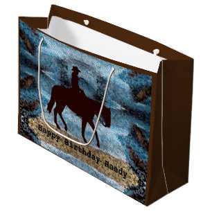 Horseback Cowboy Birthday Blue Groot Cadeauzakje