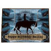 Horseback Cowgirl Birthday Blue Groot Cadeauzakje (Voorkant)