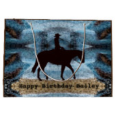 Horseback Cowgirl Birthday Blue Groot Cadeauzakje (Achterkant)