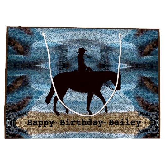 Horseback Cowgirl Birthday Blue Groot Cadeauzakje (Achterkant)