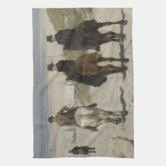 Horseback Ride langs de Beach Fine Art Theedoek (Verticaal)