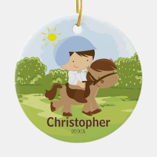 Horseback Rider Boy kerstversiering Keramisch Ornament (Voorkant)