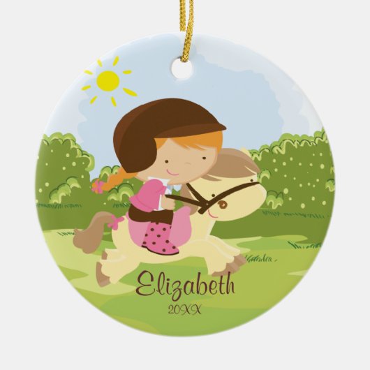 Horseback Rider Girl-kerstversiering Keramisch Ornament (Voorkant)