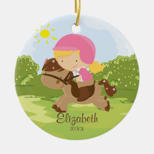 Horseback Rider Girl-kerstversiering Keramisch Ornament (Voorkant)