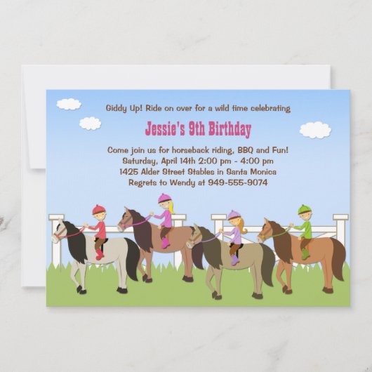 Horseback Riding Birthday Party Invitation Kaart (Voorkant)