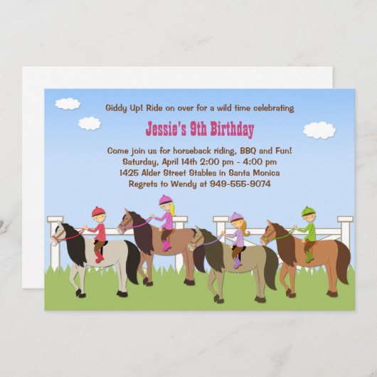 Horseback Riding Birthday Party Invitation Kaart (Voorkant / Achterkant)