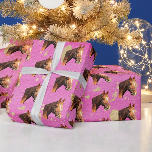 Horseback Riding Equestrian Pink Gold Birthday Cadeaupapier (Feestdagen)