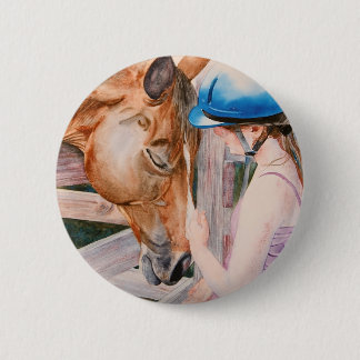 HorseBack Riding Girl en haar paardenDierenvriend Ronde Button 5,7 Cm
