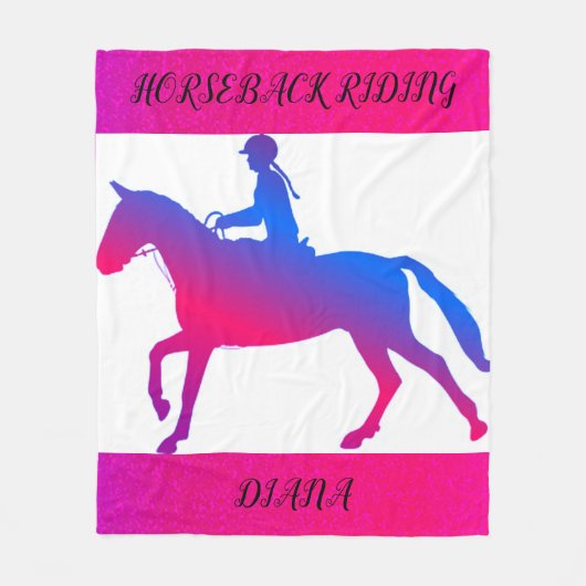 HORSEBACK RIDING GIRL PERSONALISEERD IN PINK & BLU FLEECE DEKEN (Voorkant)