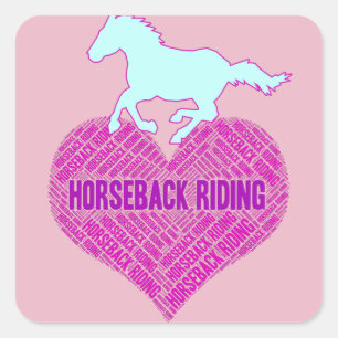 Horseback Riding Heart met wilde Pony Vierkante Sticker