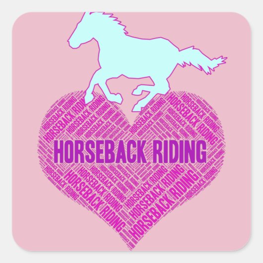 Horseback Riding Heart met wilde Pony Vierkante Sticker (Voorkant)