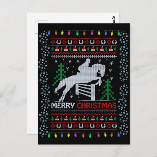 Horseback Riding Jumping Merry Kerstmis Briefkaart (Voorkant / Achterkant)