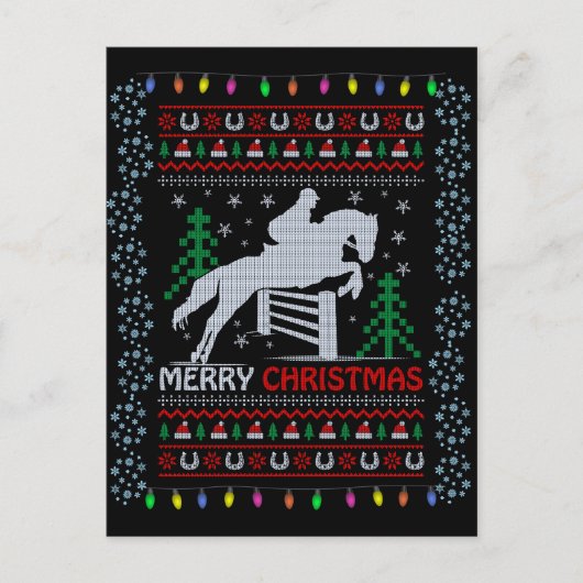 Horseback Riding Jumping Merry Kerstmis Briefkaart (Voorkant)