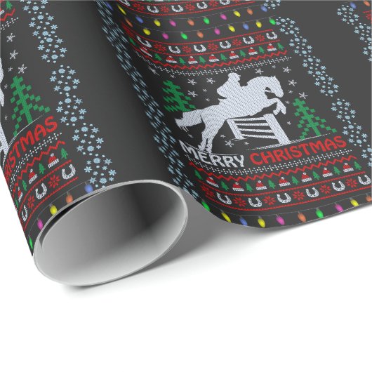 Horseback Riding Jumping Merry Kerstmis Cadeaupapier (Rol Hoek)