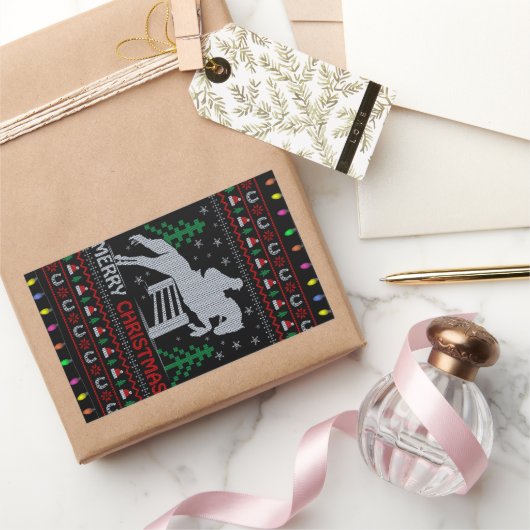 Horseback Riding Jumping Merry Kerstmis Rechthoekige Sticker (Geschenken)