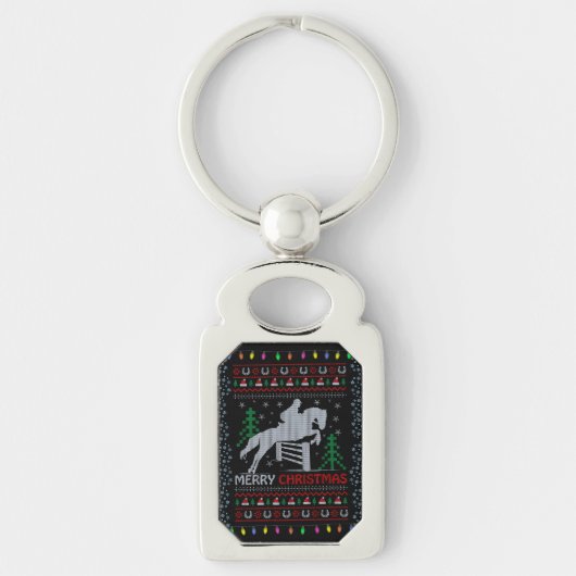 Horseback Riding Jumping Merry Kerstmis Sleutelhanger (Voorkant)