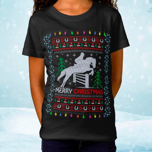 Horseback Riding Jumping Merry Kerstmis T-shirt