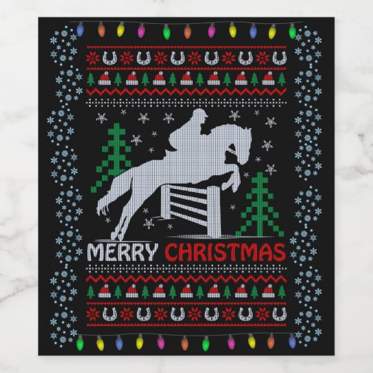 Horseback Riding Jumping Merry Kerstmis Wijn Etiket (Enkel label)