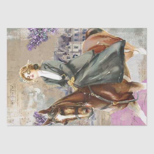 Horseback Riding Lady Floral-ontkoppeling Tissuepapier (Voorkant)