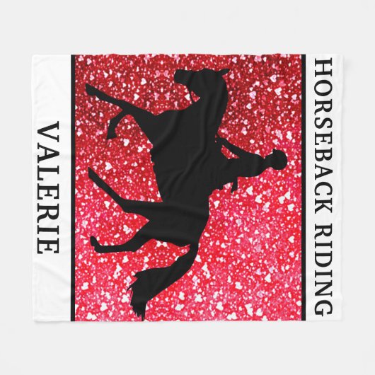 Horseback Riding Love Red Hearts Fleece Blanket (Voorkant (Horizontaal))