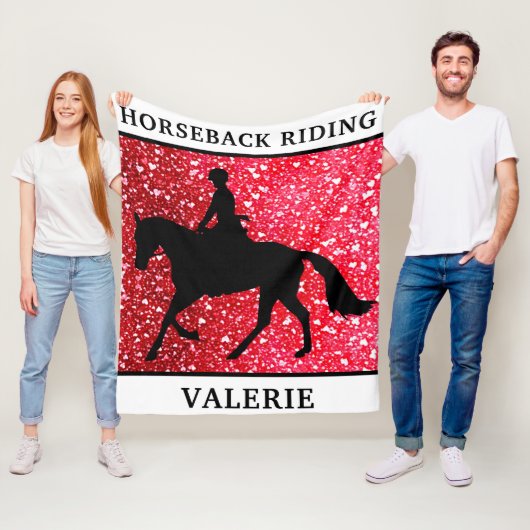 Horseback Riding Love Red Hearts Fleece Blanket Deken (In situ)