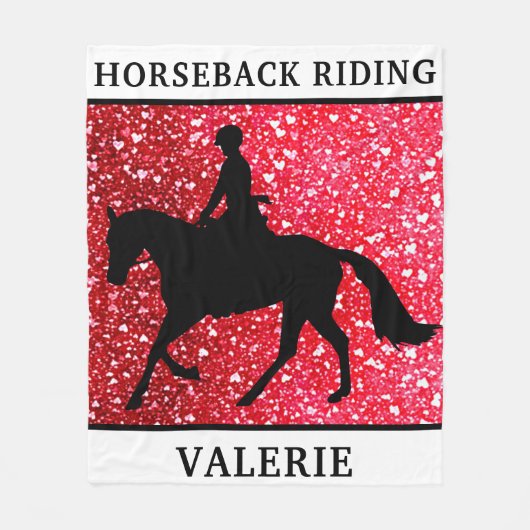 Horseback Riding Love Red Hearts Fleece Blanket Deken (Voorkant)