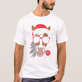 Horseback Riding Xmas Santa Hat Equestrian Christm T-shirt